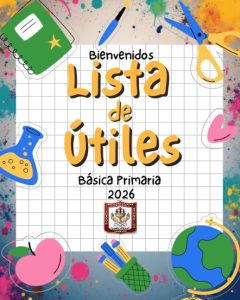 Imagen decorativa de portada: Bienvenidos, Lista de Útiles Básica Primaria 2026, con el escudo de la Institución Educativa Domingo Irurita e ilustraciones de útiles escolares.